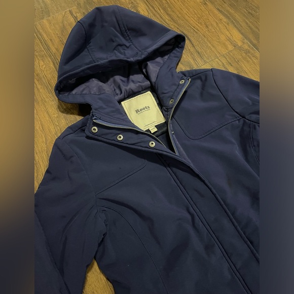 Roots navy blue/purple XS zippered jacket with hood no lining - Picture 2 of 11